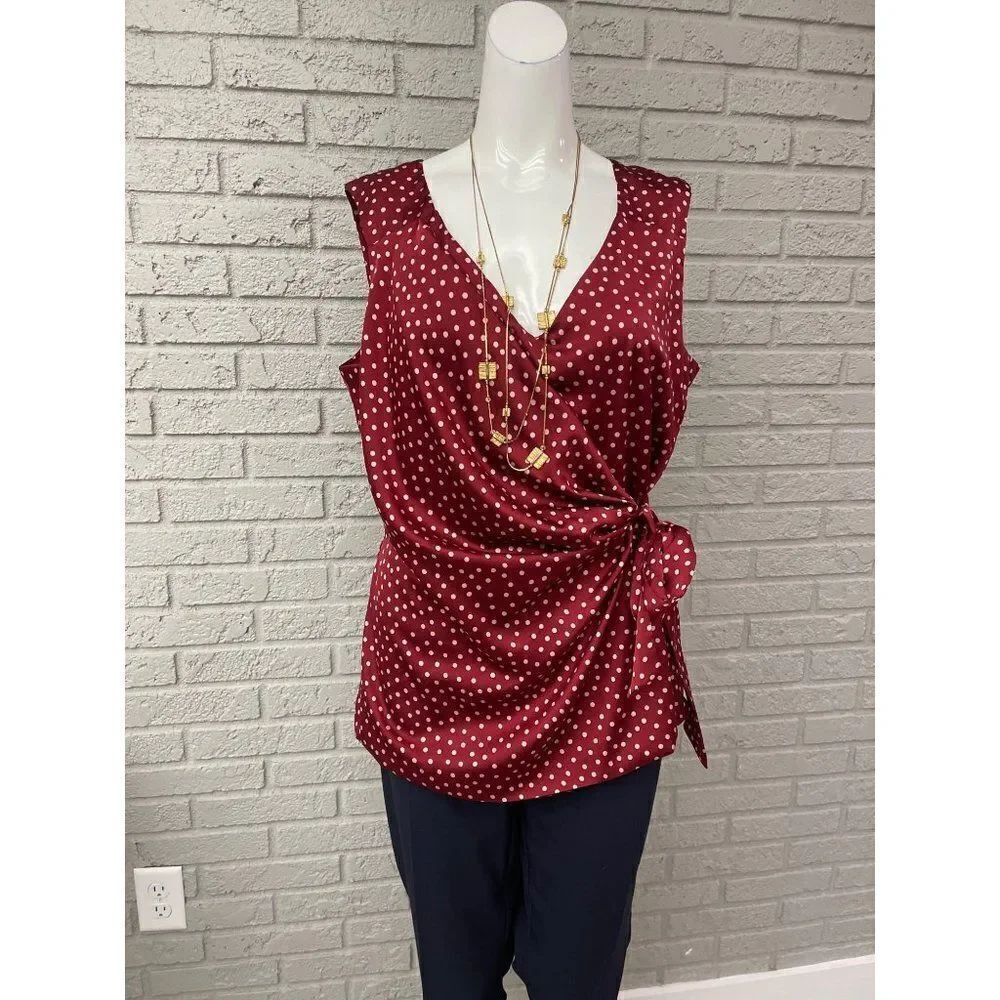 New York & Company Stretch Polka Dot Satin Blouse  Size L